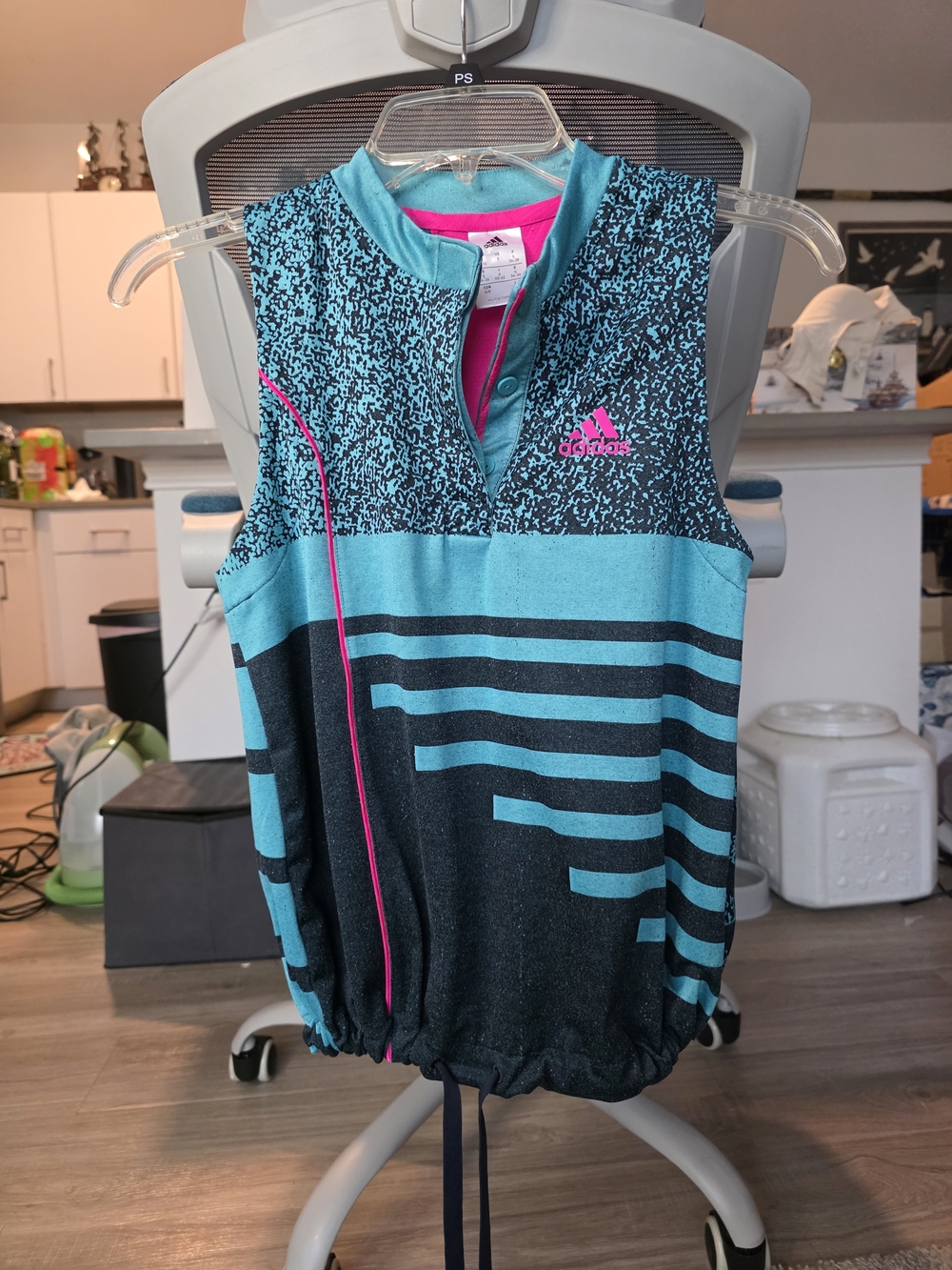 adidas Teal & Black Sleeveless Athletic Vest with Pink Trim